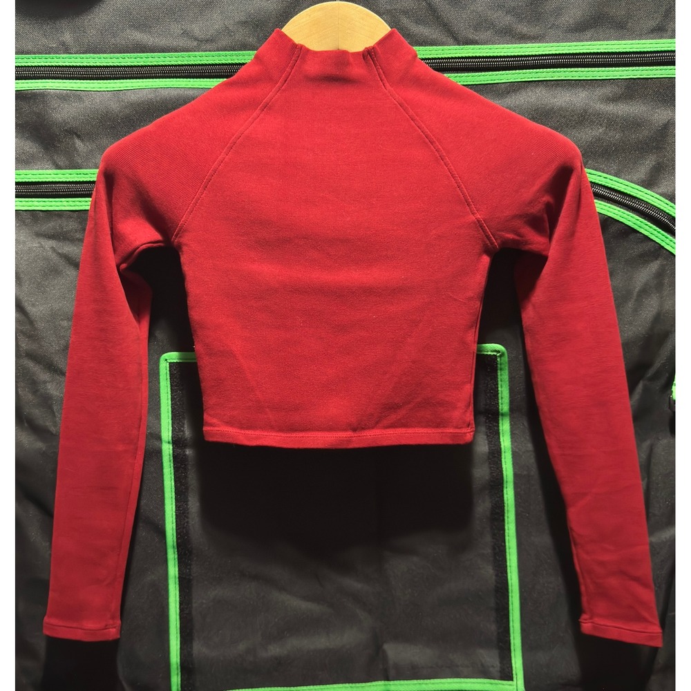 Zara Womens Red Mock Neck Raglan Long Sleeve Ribbed Knit Crop Top Size M